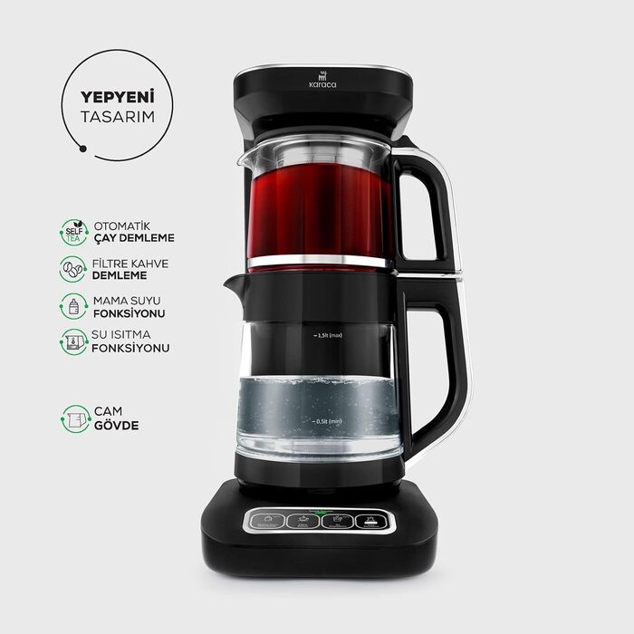 Karaca Dora Teapot, 4.5L Kettle, 1.8L Water Boiler, suitable for gas and electric cooktops, teapot, Turkish teapot (cezve), and teapot set, Teapot (not induction compatible), (220V, Black Chrome)