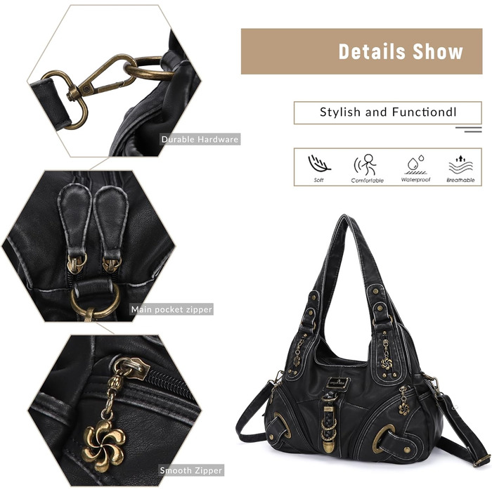 Сумка жіноча Angel Kiss Hobo через плече з PU шкіри, чорна (801) - багато відділень