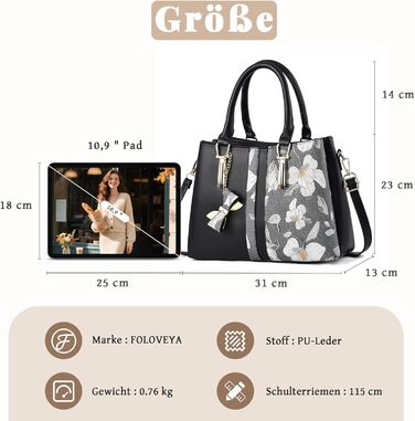 Стильна жіноча сумка-шопер на плече та ручках, чорний PU шкіра, для роботи, подорожей, школи