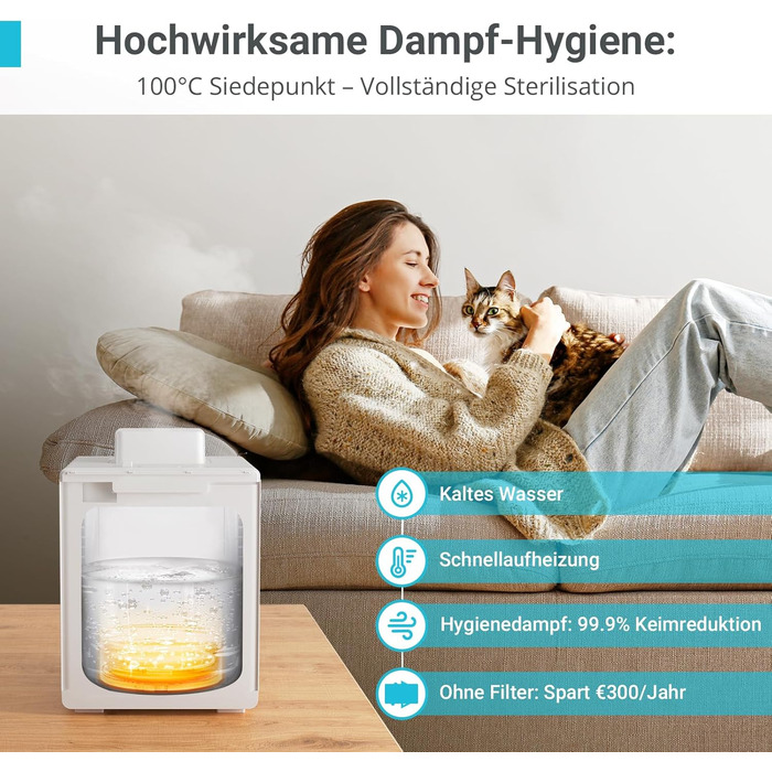 Зволожувач повітря для спальні та вітальні з верхнім заповненням, 3л, нержавіюча сталь, теплий туман, знищує 99,97% бактерій, з режимом сну, білий