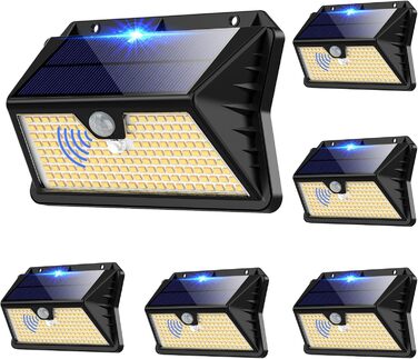 Outdoor Solar Lights with Motion Sensor, Pack of 185 LED 3 Modes Solar Lights for Outdoor, IP65 Waterproof, LED Outdoor Wall Lights for Wall Light, Garden, Yard, Garage, Entry Doors (Cool White) (Warm White, 6 Pack)