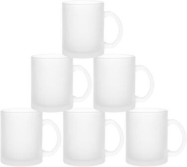 MR.R 11 Unzen Set with 6 Sublimation Blanks - Mug, Milk Glass Becher, Coffee Mugs with Handle for Heat Transfer on Thermo Coatings