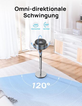 Вентилятор підлоговий Dreo, 102 см, 3 режими, 8 швидкостей, срібний, потужний, 1200 м³/год, 26 м відстань, 120° осциляція