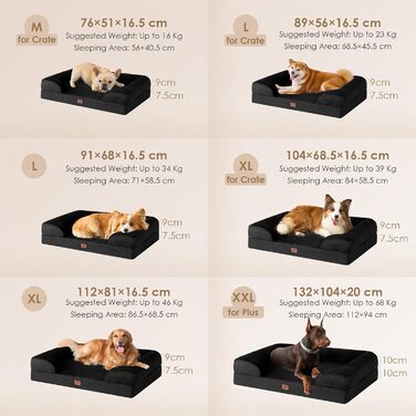 Ортопедичне ліжко для собак EHEYCIGA, великі та середні породи, 91x68 см, Memory Foam, миється, вологостійке, з високим бортиком (89x56x17 см), чорне