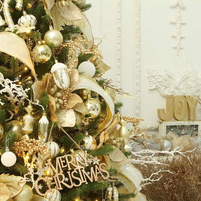 Декоративна куля на ялинку Sea Team з малюнком та блискучими прикрасами, набір (60 мм, золотий)