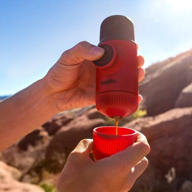 WACACO Nanopresso Portable Espresso Machine, Upgrade Version of Minipresso, 18 Bar Pressure, Small Travel Coffee Machine, Without Protective Case, Manual Operation, for Camping and Hiking (Red)