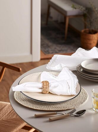 Household Linen Napkins, 20 x 20 inches, Linen, Cotton, Washable and Reusable, Lace Table Napkins for Hotel, Spring, Easter, Weddings and Parties, Very Absorbent, White, 12