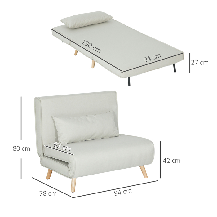HOMCOM Sleeper Sofa, Single Sofa, Folding Sofa with Adjustable Backrest, Nordic Style, Linen-Look Fabric for Living Room & Guest Room