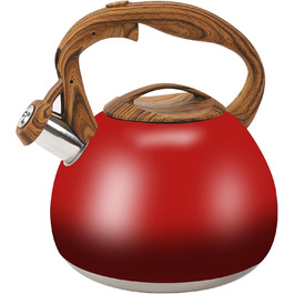 Чайник-свисток Foedo з нержавіючої сталі з дерев'яною ручкою, 3.2 л, градієнт червоного кольору, для чаю, кави та молока, класичний дизайн