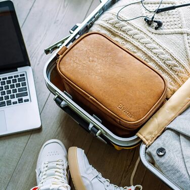 Чоловічий туалетний набір Elviros, подарунок для чоловіків, водонепроникний з PU-шкіри, велика відкрита сумка для подорожей, підходить для подорожей, ділових поїздок, фітнесу, ванної кімнати, колір: тоffee, розмір: L 30,5 x 17 x 18 см