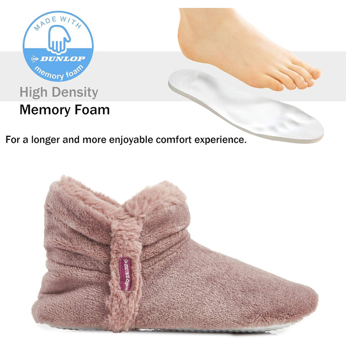Жіночі зимові капці-чоботики DUNLOP з ефектом пам'яті (Memory Foam), плюшеві теплі та протиковзкі домашні та вуличні тапочки, ніжно-рожеві, розмір 40 EU