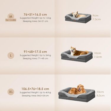 Orthopedic Dog Bed for Large Dogs, Memory Foam, Washable and Waterproof Dog Basket with 4 Sides, Dog Sofa/Dog Couch, Non-Slip, Grey, 106.5x76x18.5 cm