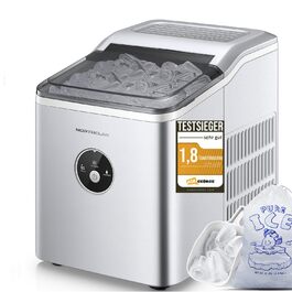 Машина для приготування льоду Eiswürfelmaschine - Тест-переможець 2024, 14 кг/24 год, 9 кубиків за 6-8 хв, тиха робота, 120W, з лопаткою та кошиком, для дому та офісу (срібляста)