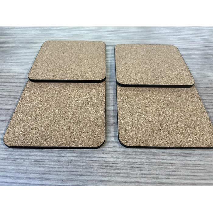MDF coaster, blank, cork base, 9 x 9 cm, white, blank, square, 50 pieces