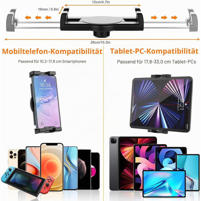 Універсальний тримач для планшета та смартфона на кермо (мотоцикл, велосипед, велотренажер), підходить для iPad, Samsung Galaxy Tab, Kindle, 4-13 дюймів