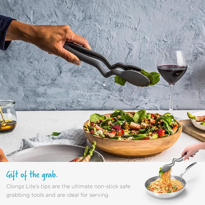 Dreamfarm CLONGS Kitchen Tongs | Stainless Steel and Silicone | 23 cm | Tongs for the Kitchen with Closure | For Placing and Resting on Surfaces or the Pan | Dishwasher Safe | Heat Resistant up to 260°C (Gray, 26.7 cm (10.5 inches))