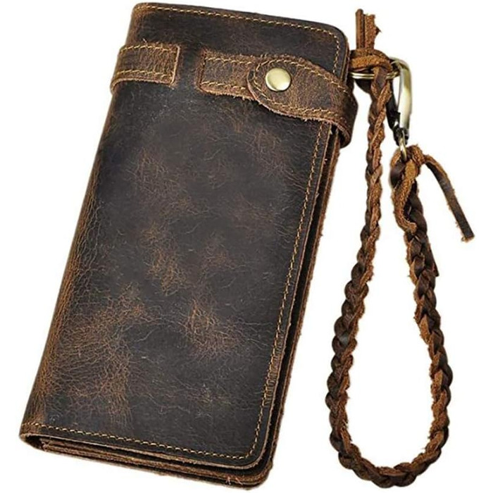 Le'aokuu Men's Genuine Leather Wallet Organizer Double Checkbook Bifold Wallet Pattern Business Money Clip 3377