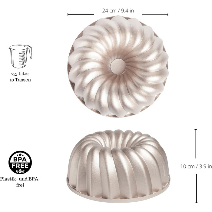 Форма для кексу Erreke Gugelhupfform, професійна якість, 2.5 л, 24 см, антипригарне покриття