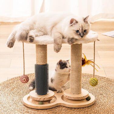MEWOOFUN 2-Layer Rotating Kitten Toy Cat Toy Self-Entertainment - Cat Toy Roller for Indoor Cats with Natural Sisal Scratcher Cat Self-Care, (white)