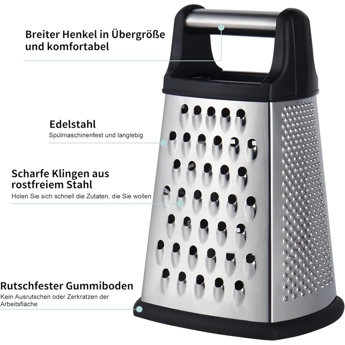 Трока для сиру та овочів з нержавіючої сталі, 4 сторони, чорна