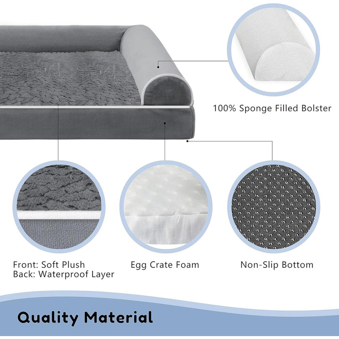 WESTERN HOME Dog Bed Dog Basket Large Dogs Orthopedic Dog Bed Dog Sofa Waterproof 106x76x10cm Dog Beds with Washable Cover Dog Basket Large Dogs, (L 106 x W 76 x H 19 cm, Dark Grey)