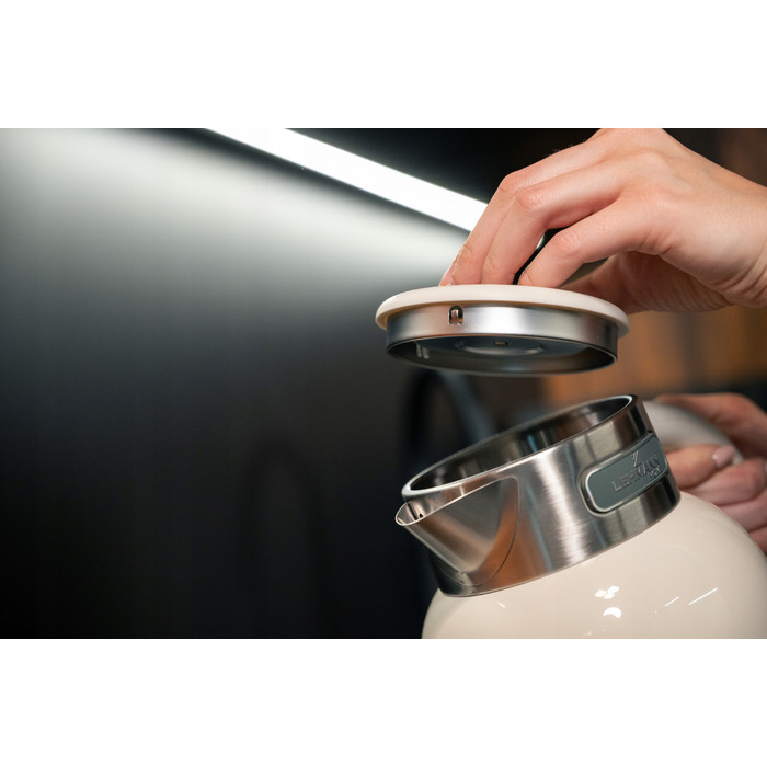Електричний чайник Lehmann Torino 2200W, 1.5л, сталевий, білий, з LED-підсвіткою та регулюванням температури
