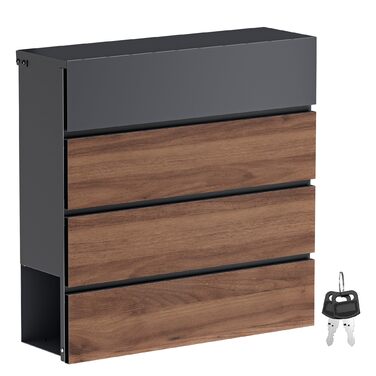 Поштова скринька настінна V63 Anthrazit з дерев'яним декором, сталь, з замком та м'якою кришкою, 410x130x370 мм