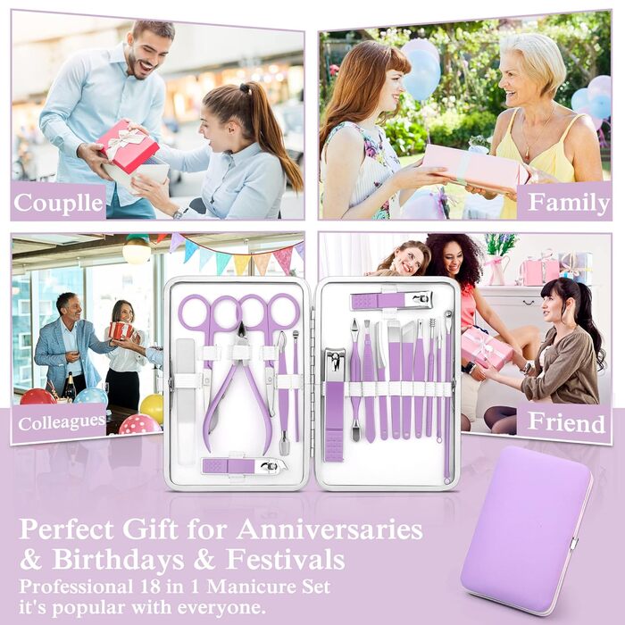 Набір для манікюру та педикюру професійний 18 предметів з кейсом (фіолетовий)