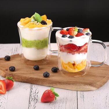 Набір склянок для лате макіато Ecooe 2 шт. з подвійними стінками, 350 мл, з ручкою, з боросилікатного скла