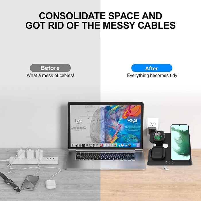 Бездротова зарядка 3-в-1 для Samsung Galaxy: смартфони, навушники, годинники (чорний)