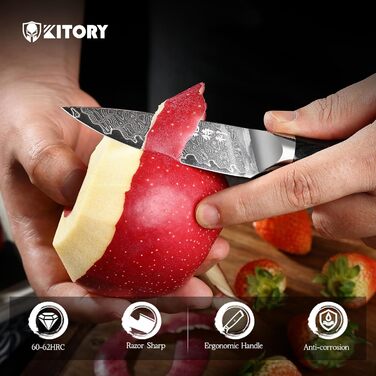 Ніж кухарський Kitory Damastmesser 20см Pro з лезом з 73 шарів дамаської сталі 10Cr15CoMoV та ручкою з паккавуду