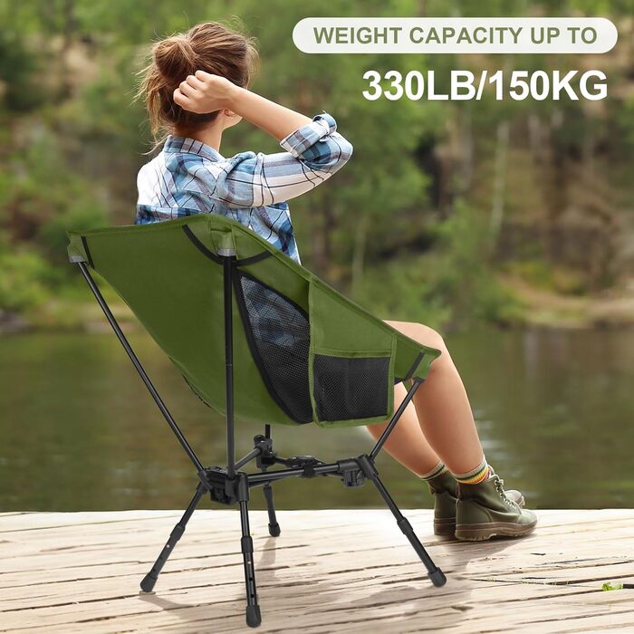 Складний туристичний стілець TOPCHANCES, 150 кг, армійний, з кишенею, дихаюча сітка для пікніків та відпочинку на природі