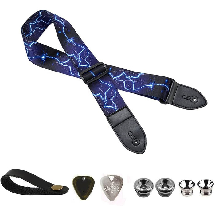 Гітарний ремінь BetterJonny: регульований ремінь для електрогітари, акустичної гітари та бас-гітари з шкіряними кінцями та відділенням для медіатора