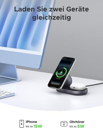 Зарядний пристрій бездротовий UGREEN 2-в-1 MagSafe 15W Qi2 для iPhone 17/16/15/14/13/12 та AirPods, кабель 1м (Чорний)