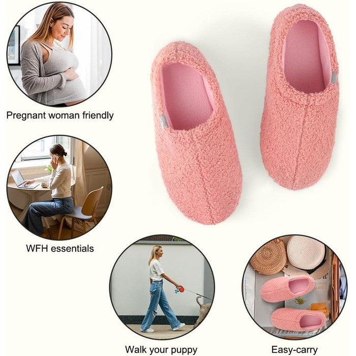 OFFCUP Теплі жіночі халапки-домашні тапочки з піни пам'яті, зимові, бавовняні, пухнасті, для дому та вулиці, рожеві, розміри 40-41