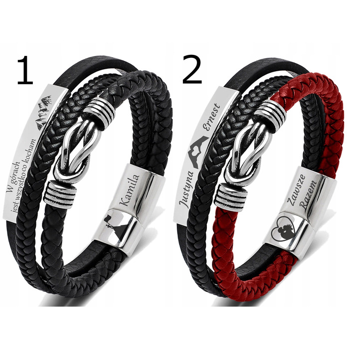 Чоловічий шкіряний браслет Cazz, чорний, хірургічна сталь, 22 см, з гравіюванням