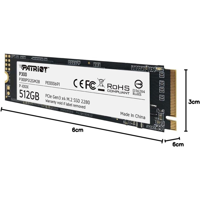 SSD Patriot P300 512GB NVMe PCIe Gen 3x4 M.2 2280 - Внутрішній SSD накопичувач