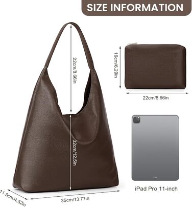 Жіноча шкіряна сумка-шопер GSenhui Hobo Bag (кава) – велика, м'яка, вінтажна сумка на плече для роботи, навчання, покупок