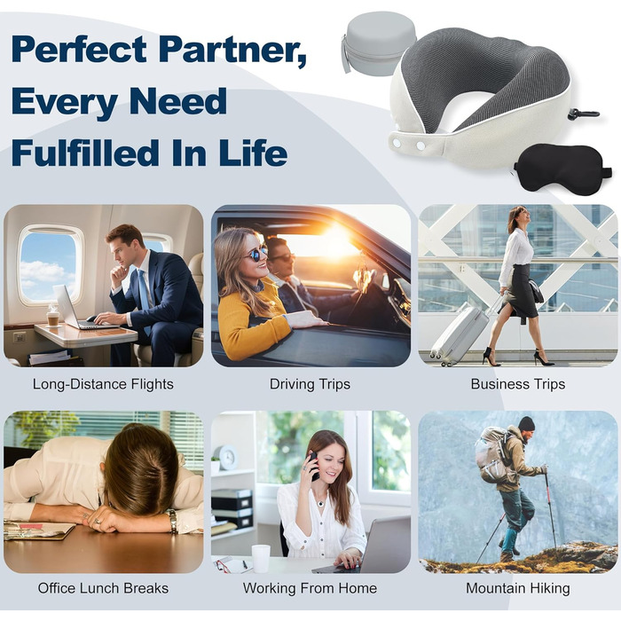 Подушка для шиї Comfy - подорожі літаком та авто. Memory Foam з 3D-маскою для сну, 360° підтримка, бежевий колір