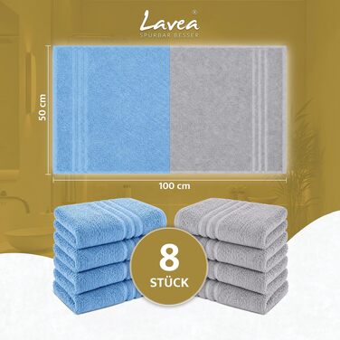 Набір махрових рушників Lavea Elena, 100% бавовна, гігроскопічні та м'які, 8 шт, 50x100 см (Дельфін-синій та сріблястий)