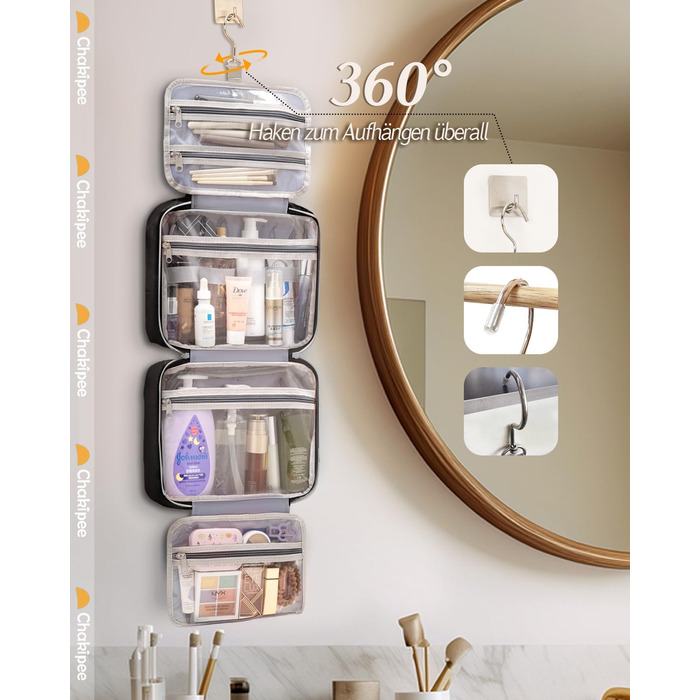 Косметичка для подорожей з петлею для підвішування для жінок – водонепроникна, з прозорим вікном, легка, рожева, середнього розміру (30x23x10 см)