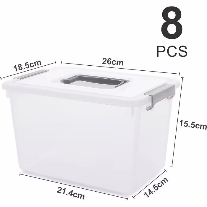 Citylife 6-Piece Storage Box Set, 5L with Lid and Closure Clips, Handle, Stackable, Transparent Box, for Living Room, Bedroom, Garage, 21.4 * 14.5 * 15.5cm (5l/8-piece)