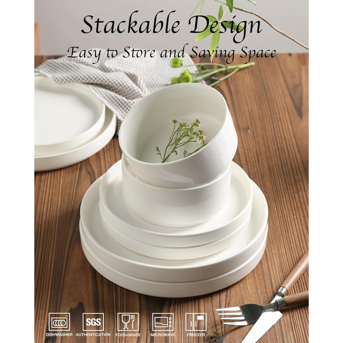 Набір посуду Sweejar Home з кераміки для 4 осіб (12 предметів): порцелянові тарілки та миски, богемський стиль, простий набір для обіду, придатний для миття в посудомийній машині та використання в мікрохвильовій печі