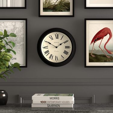 JONES CLOCKS® Venetian Wall Clock | Classic Round | 30cm | Green | Roman Numerals | Traditional design ideal for kitchen, living room or bedroom (Black / Roman Numerals)