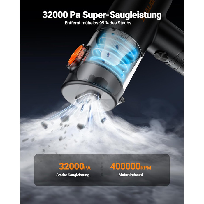 Акумуляторний пилосос SEALIGHT Handstaubsauger 32000 Pa безщітковий, міні-пилосос 4-в-1 з контейнером для пилу та чохлом для зберігання