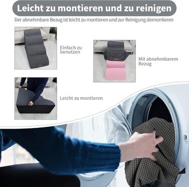 Non-slip Dog Stairs for Small Dogs 2-Step, Pet Stairs for Bed and Sofa made of High-Density Sponge, Dog Stairs Dog Ramp with Removable, Washable Cover and Non-Slip Bottom, 55x40x30cm (4 Steps Grey Dog Stairs)
