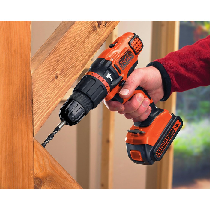 Акумуляторний ударний дриль-шуруповерт Black+Decker BDCH188N (18V, 2 швидкості, патрон 10 мм, регулювання крутного моменту, подвійний біт, без акумулятора та зарядного пристрою)