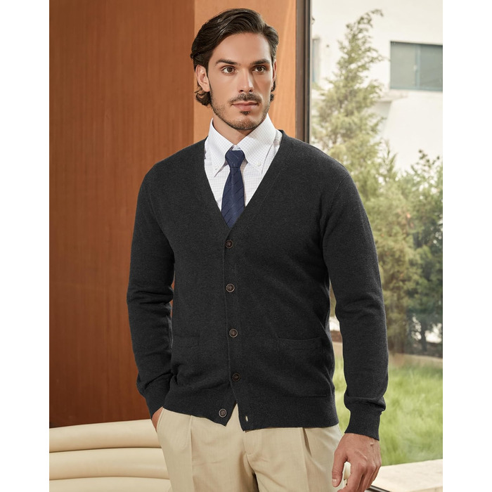 Чоловічий кардиган Kallspin з 100% бавовни, V-подібний виріз, довгі рукави, на ґудзиках та з кишенями, темно-синій, розмір M