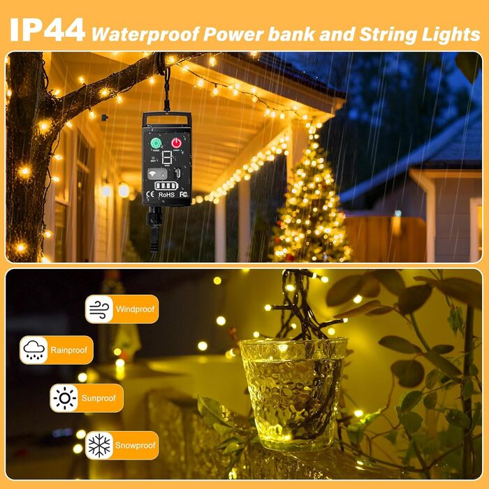 Льодосвітна гірлянда на батарейках, 10м, 100 LED, вологостійка IP44, 8 режимів, з пультом, таймер, для декору саду, вечірки, Нового року