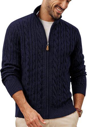 Кардиган чоловічий PJ PAUL JONES з блискавкою та стоячим коміром, в'язаний з дрібним візерунком, колір морської хвилі
